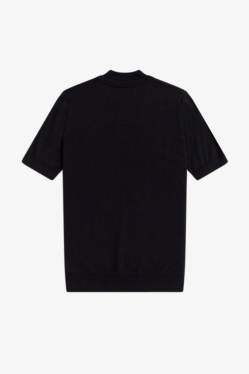 Black Fred Perry Double Trim Knitted Men's T Shirts | PH 1642SGLO